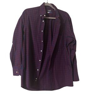 Izod Men's Red and Blue Plaid Button Down Shirt Size 15 1/2 32/33 Preppy Classic